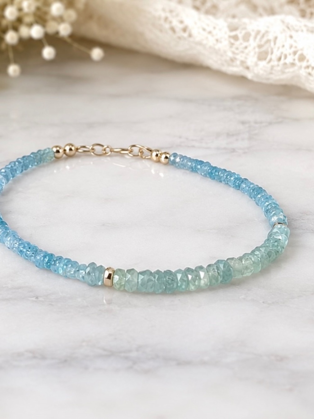 Natural Blue Zircon | Rare Alexandrite Bracelet Handmade 18k Yellow Gold 7 1/3"